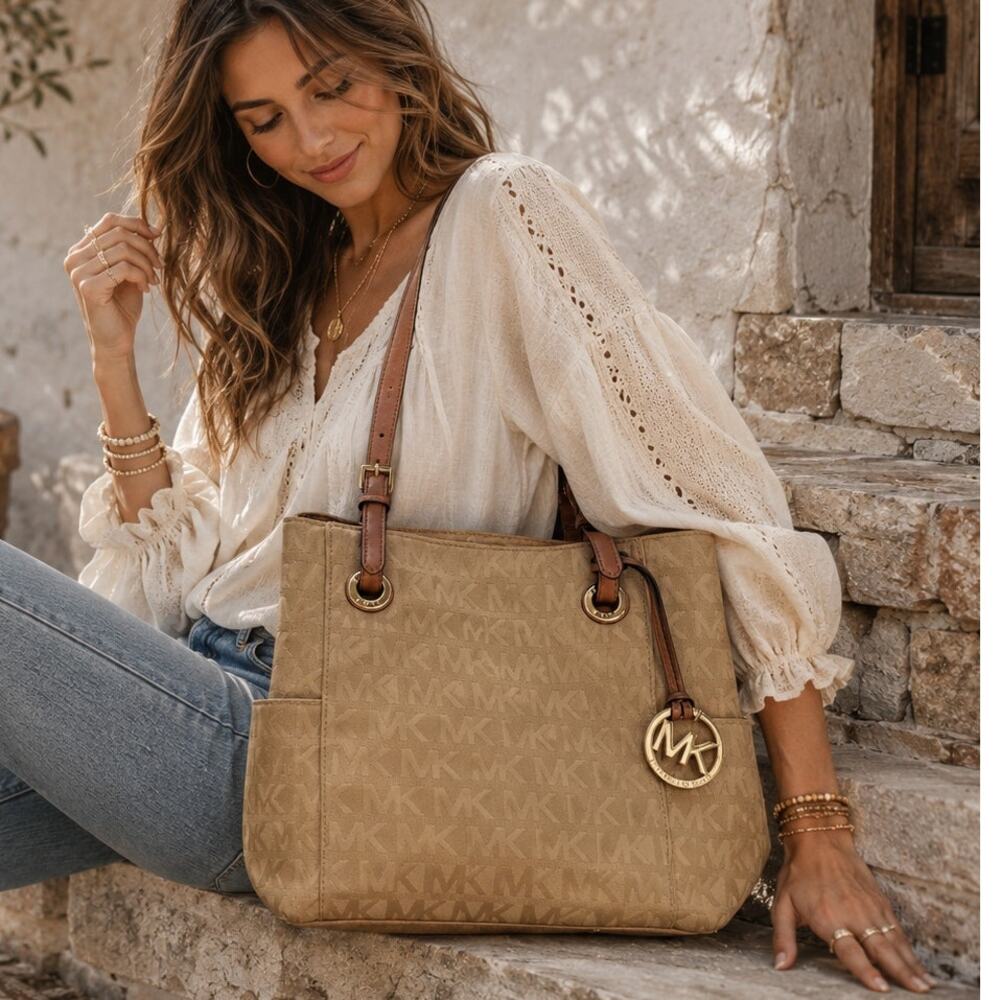 Michael Kors Jet Set Signature Logo Pocket Tote Shoulder Bag